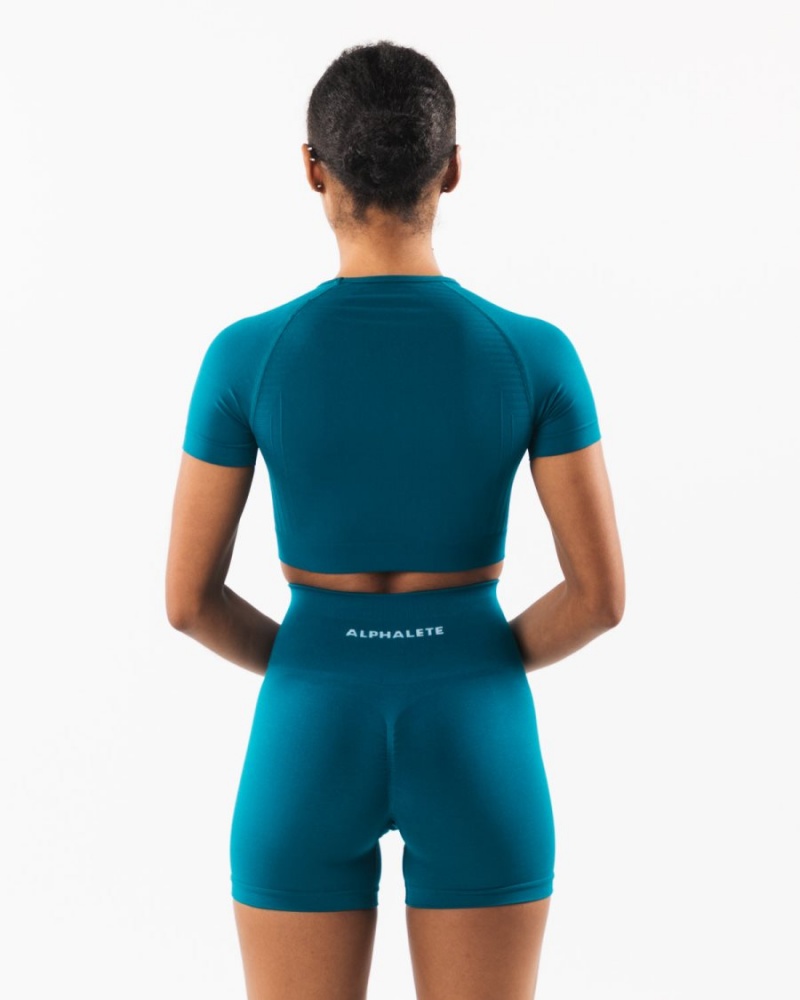 Camisas Alphalete Amplify SS Crop Mujer Galactic Ocean | QHXSVA-861