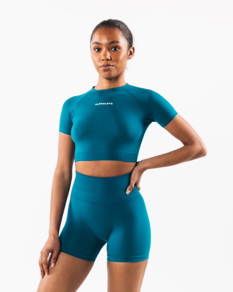 Camisas Alphalete Amplify SS Crop Mujer Galactic Ocean | QHXSVA-861