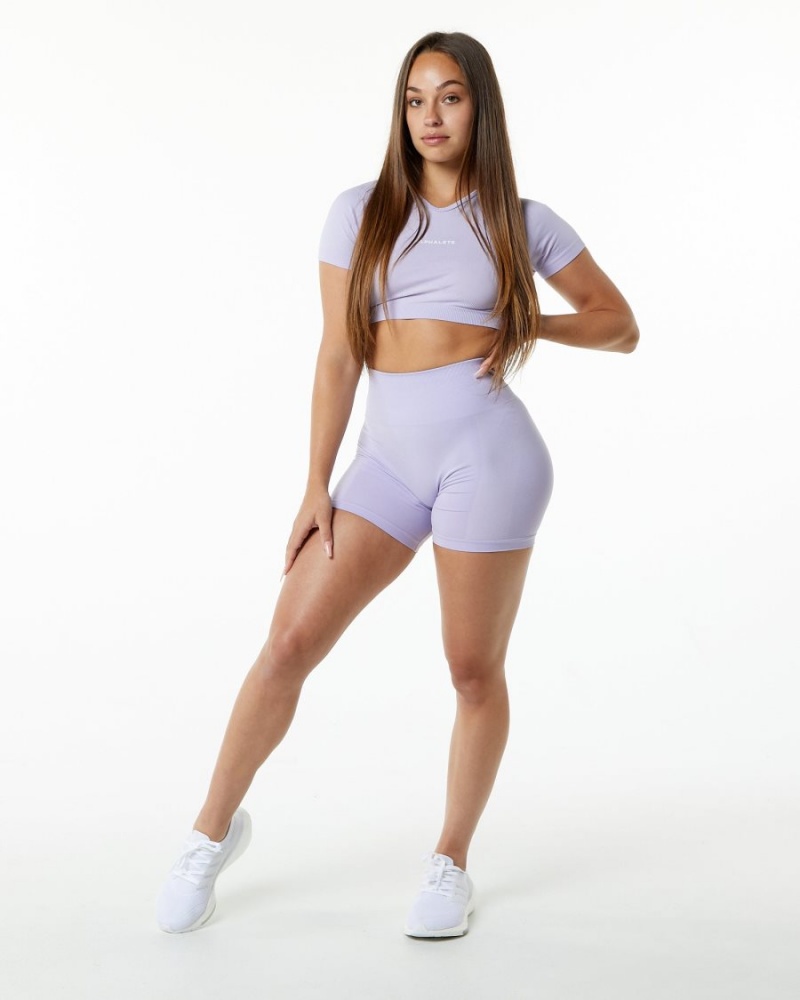 Camisas Alphalete Amplify V-Neck Crop Top Mujer Misty Lilac | ODBNWE-872