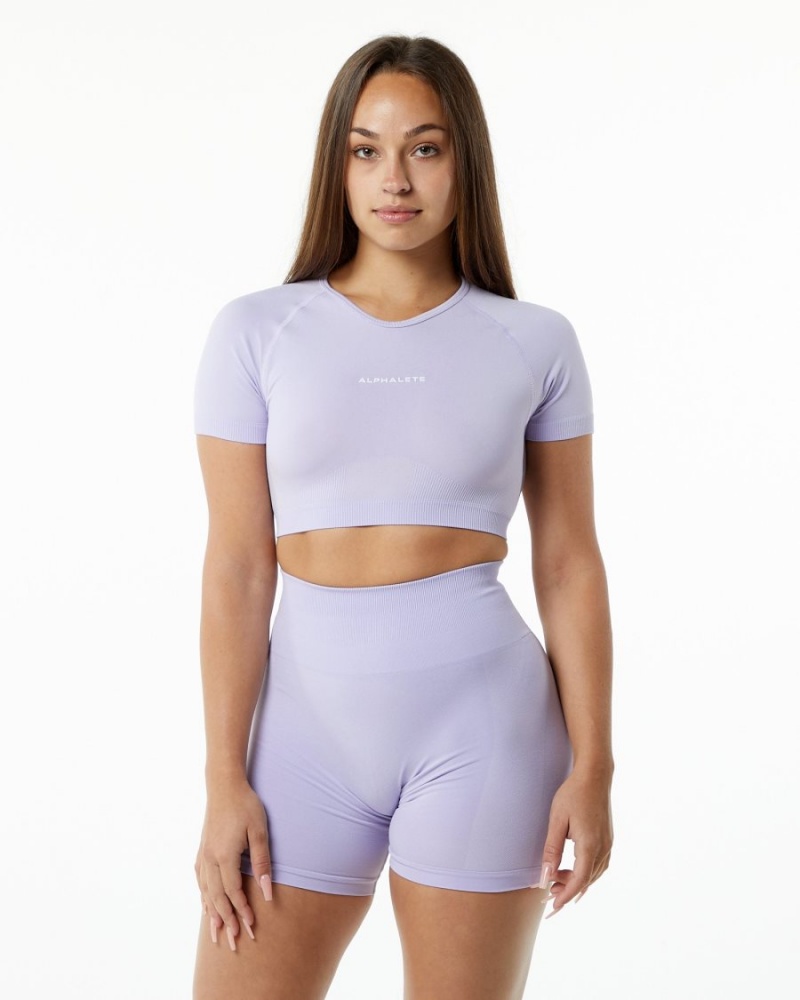 Camisas Alphalete Amplify V-Neck Crop Top Mujer Misty Lilac | ODBNWE-872