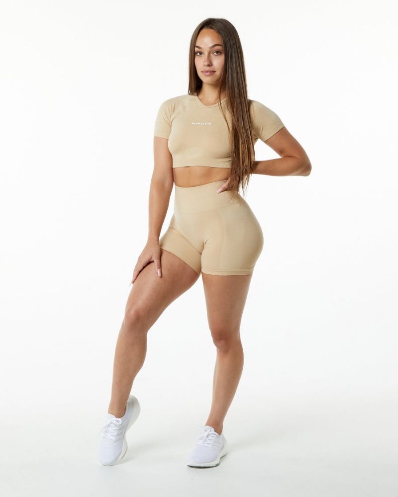 Camisas Alphalete Amplify V-Neck Crop Top Mujer Hazelnut | WMTXHE-306