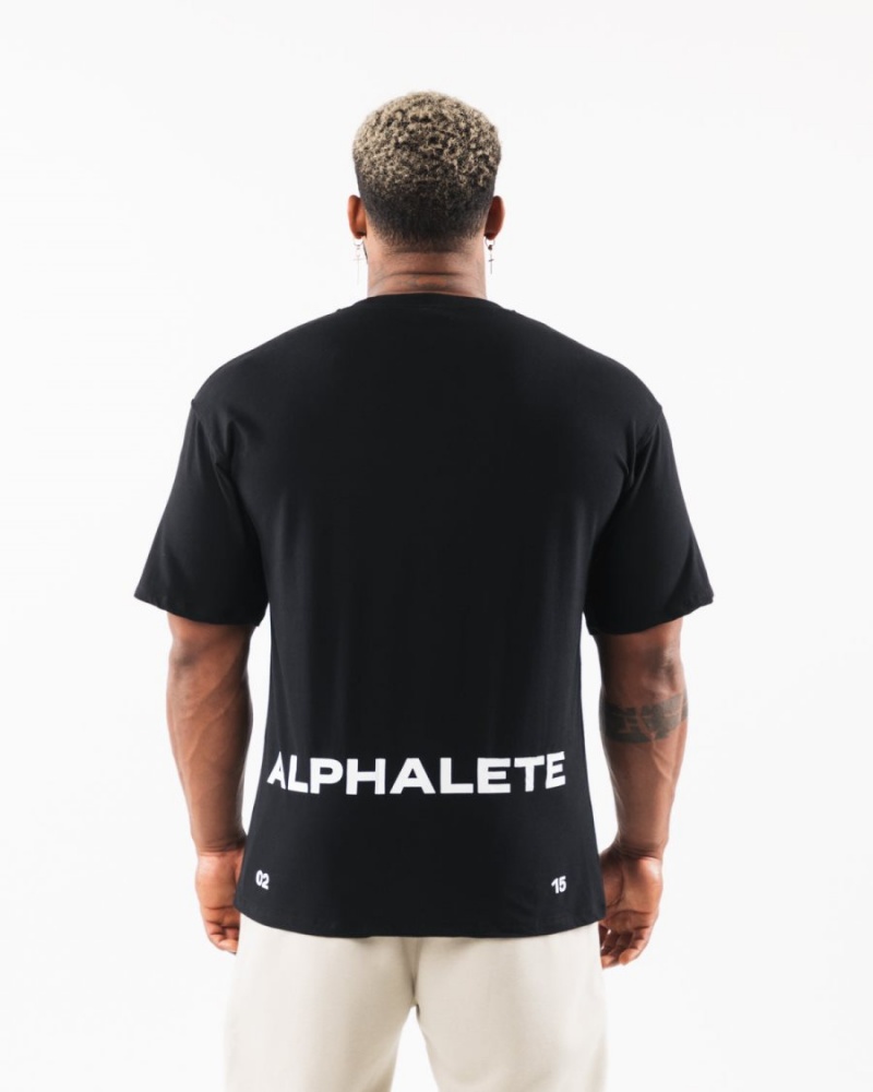 Camisas Alphalete Brushed Crest Tee Hombre Negras | OMDQLR-590