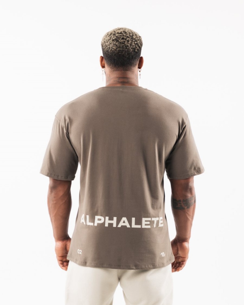 Camisas Alphalete Brushed Crest Tee Hombre Desert Taupe / Sea Shell | FKCENQ-825