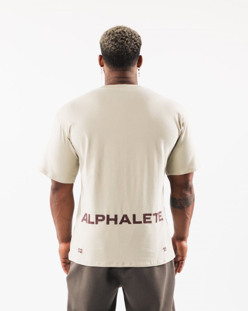 Camisas Alphalete Brushed Crest Tee Hombre Sea Shell / Sangria | GEZXLN-810