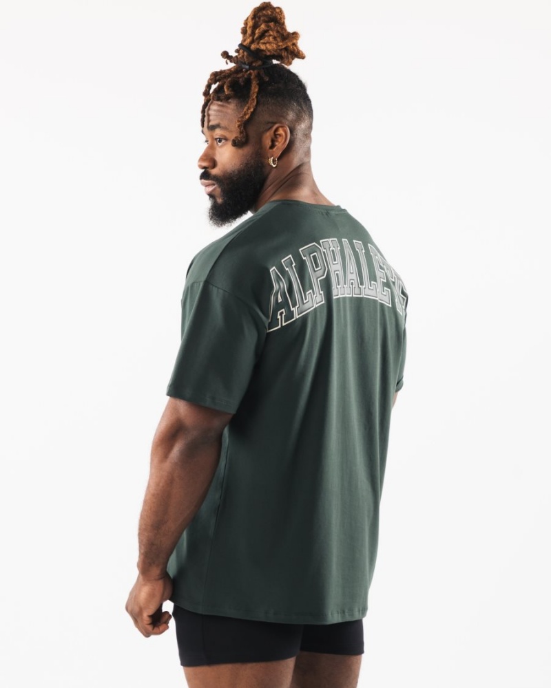 Camisas Alphalete Collegiate Tee Hombre Evergreen | UQZXJV-470