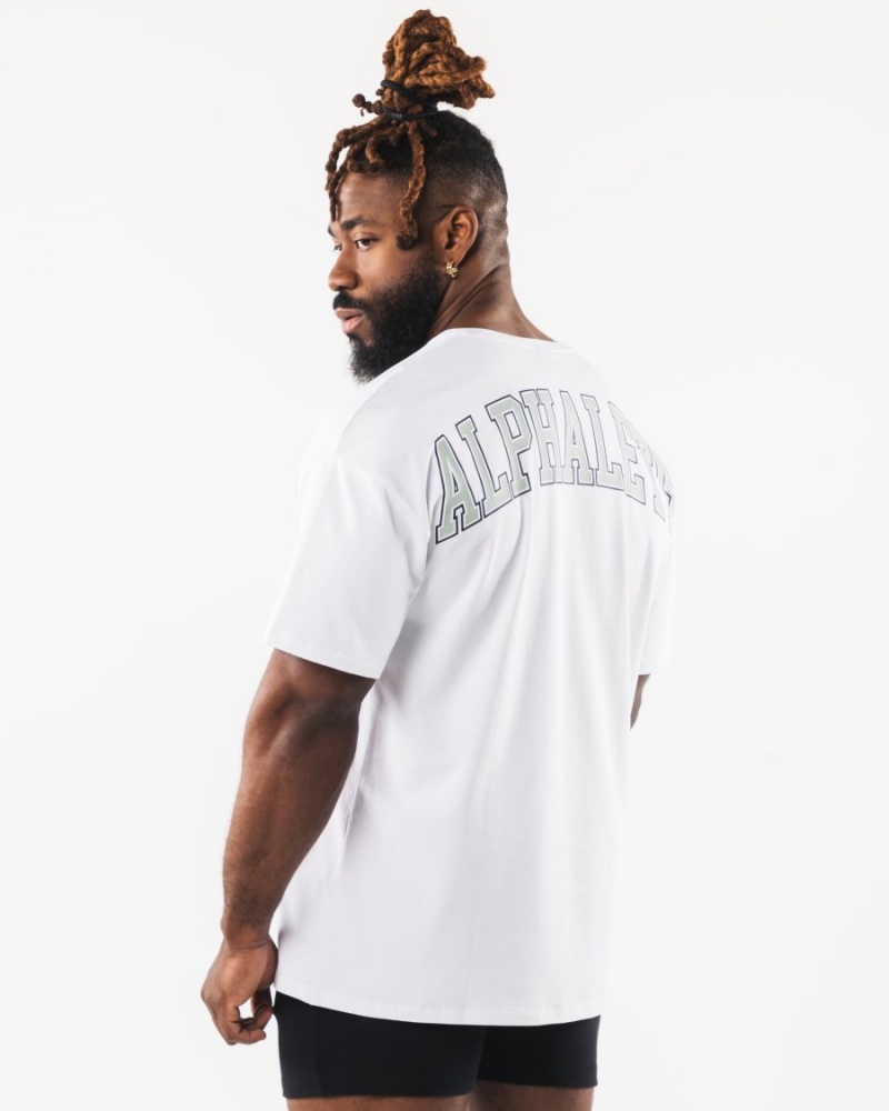 Camisas Alphalete Collegiate Tee Hombre Blancas | GPTCZU-360