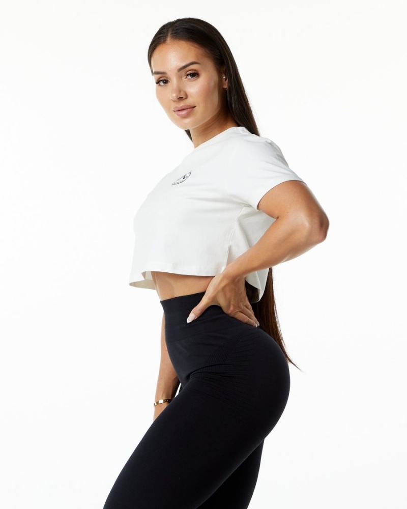 Camisas Alphalete Dynasty Crop Mujer Blancas | CSXUAQ-276