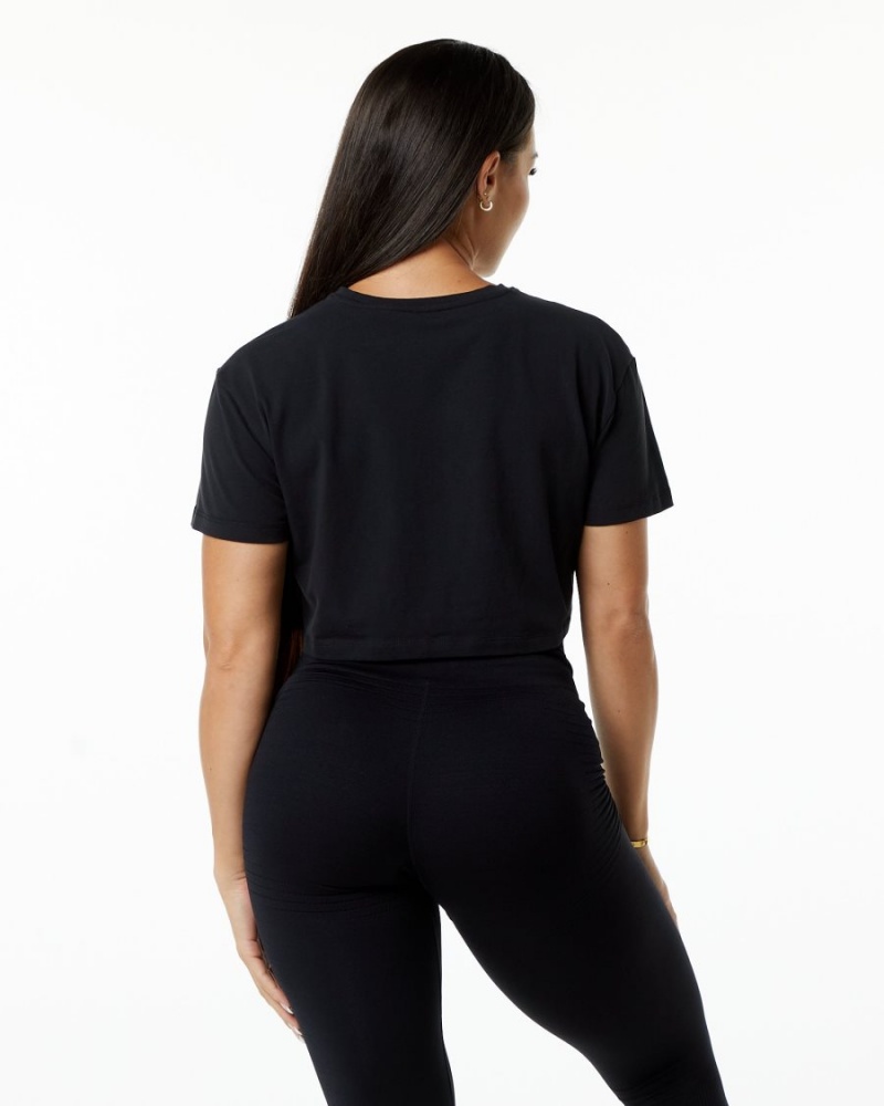 Camisas Alphalete Dynasty Crop Mujer Negras | LZAETR-169