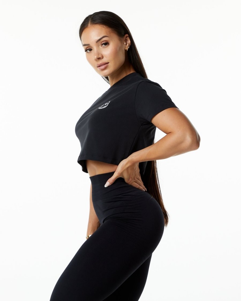 Camisas Alphalete Dynasty Crop Mujer Negras | LZAETR-169