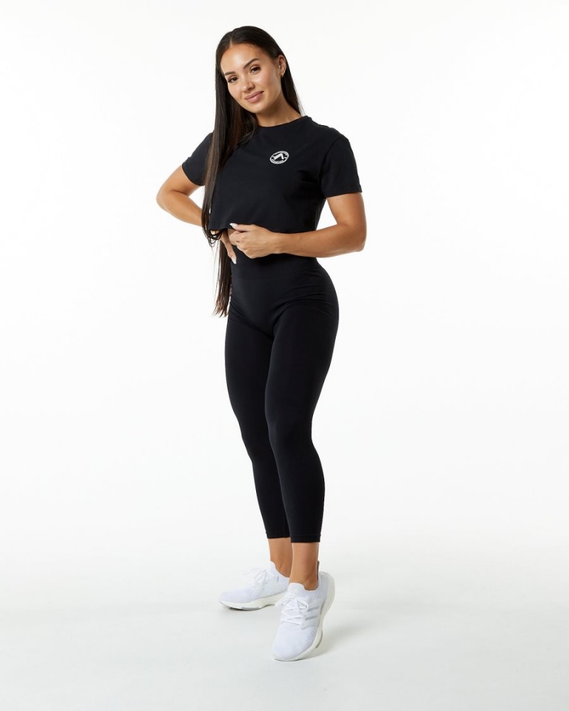 Camisas Alphalete Dynasty Crop Mujer Negras | LZAETR-169