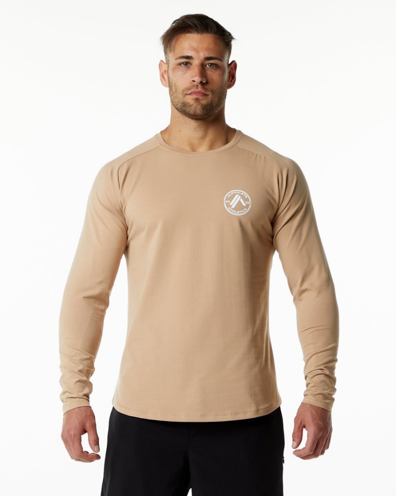 Camisas Alphalete Dynasty LS Tee Hombre Taupe | ICJGSH-178