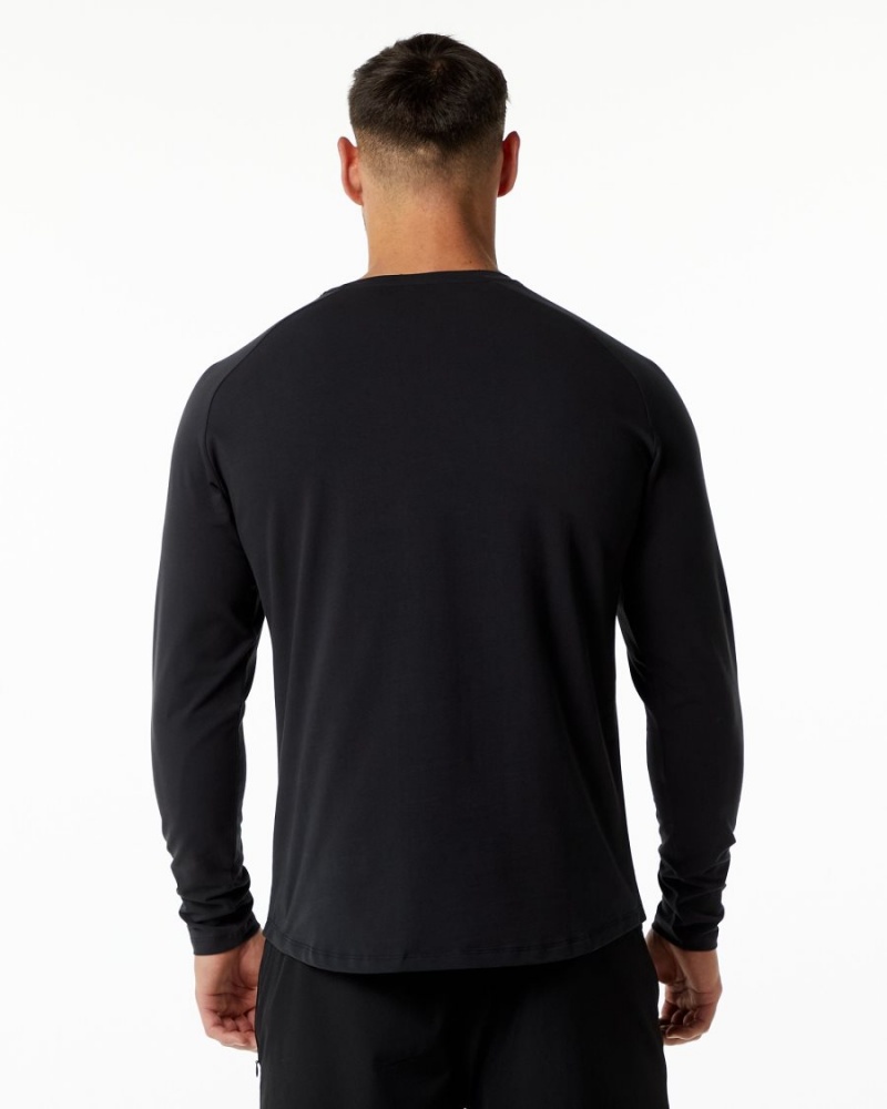 Camisas Alphalete Dynasty LS Tee Hombre Negras | DOIZMJ-629