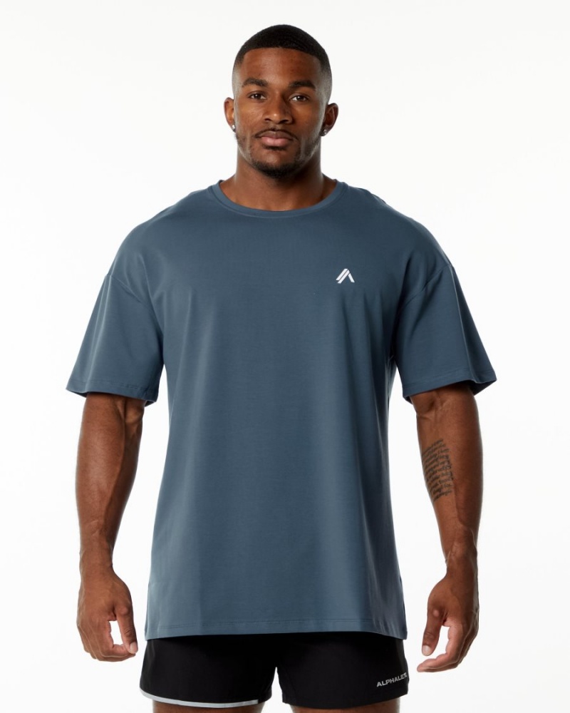 Camisas Alphalete Emblem Tee Hombre Azules | EBALUO-081