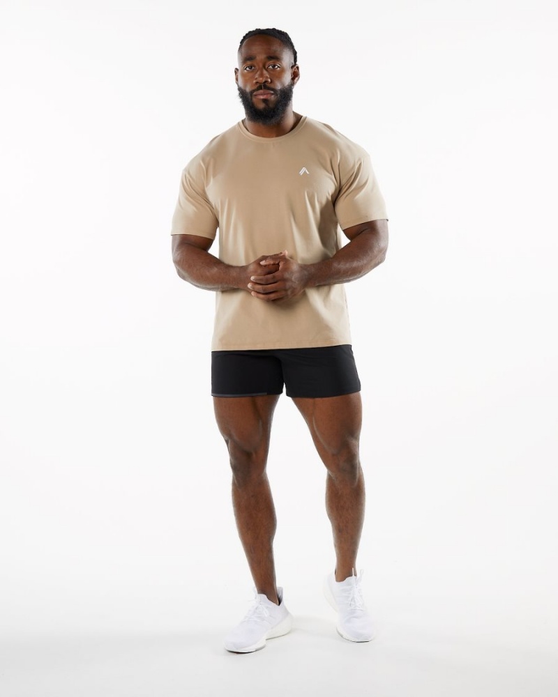 Camisas Alphalete Emblem Tee Hombre Taupe | GWUQSP-384