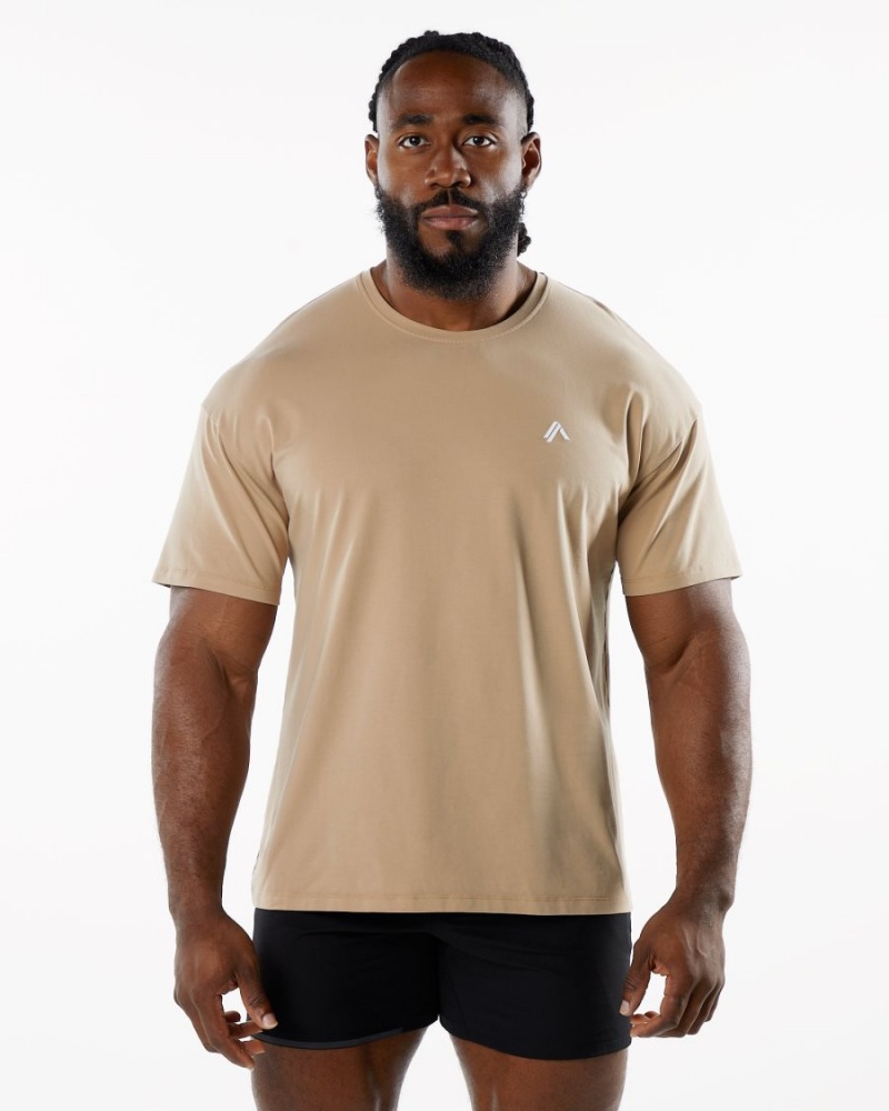 Camisas Alphalete Emblem Tee Hombre Taupe | GWUQSP-384