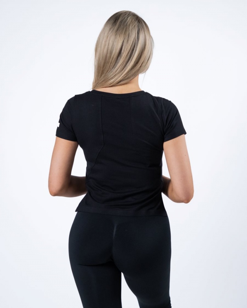 Camisas Alphalete Evo Crop Mujer Negras | VCOFKM-816