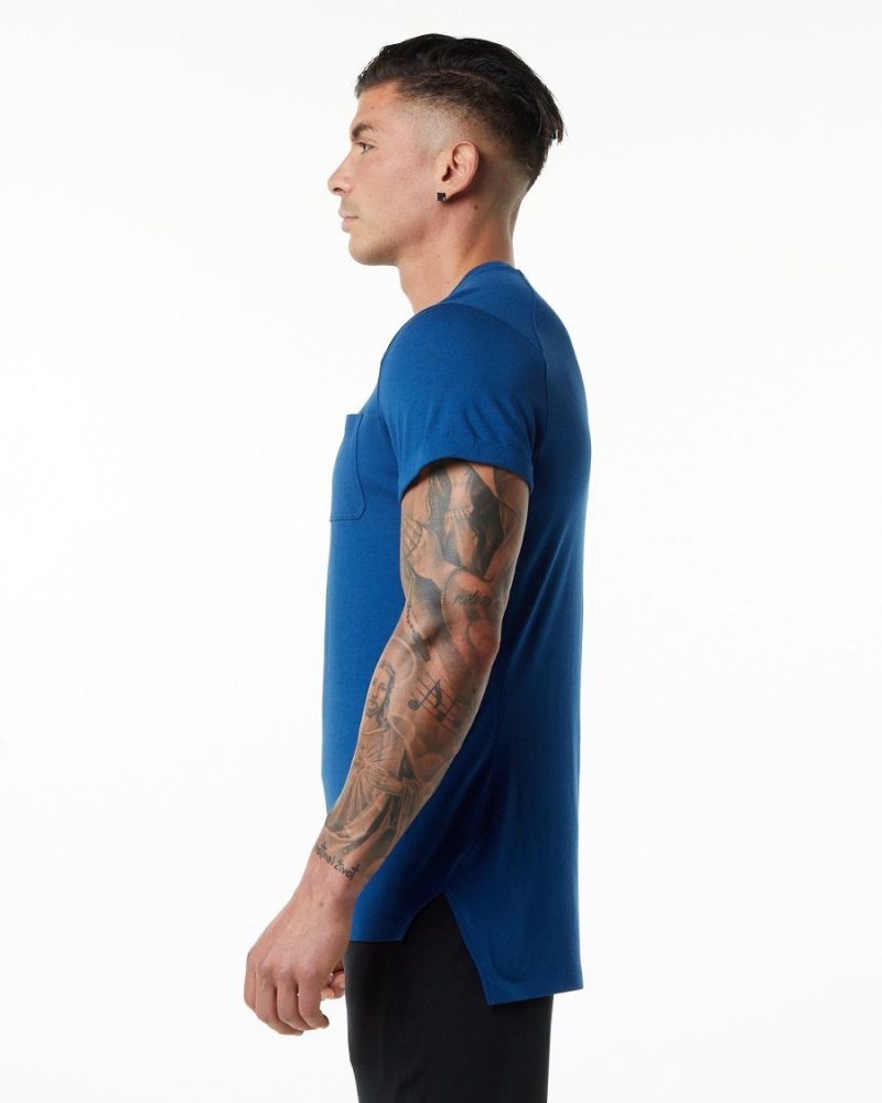 Camisas Alphalete Evo Pocket Tee Hombre Azules | BGYFSA-126