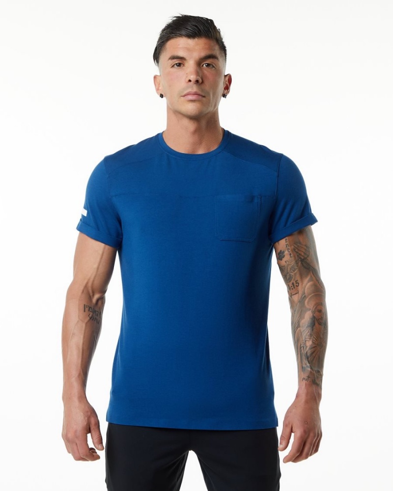 Camisas Alphalete Evo Pocket Tee Hombre Azules | BGYFSA-126