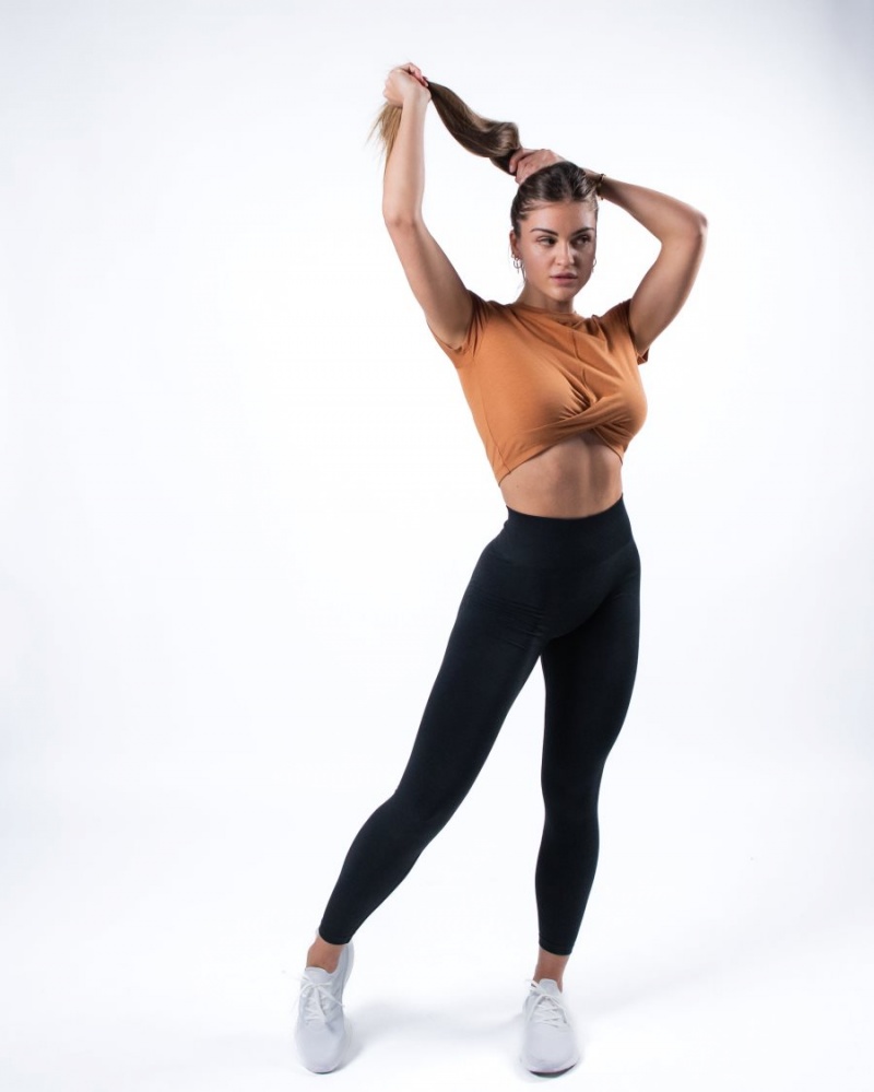 Camisas Alphalete Evo Twist Crop Mujer Camel | CSOMVW-046