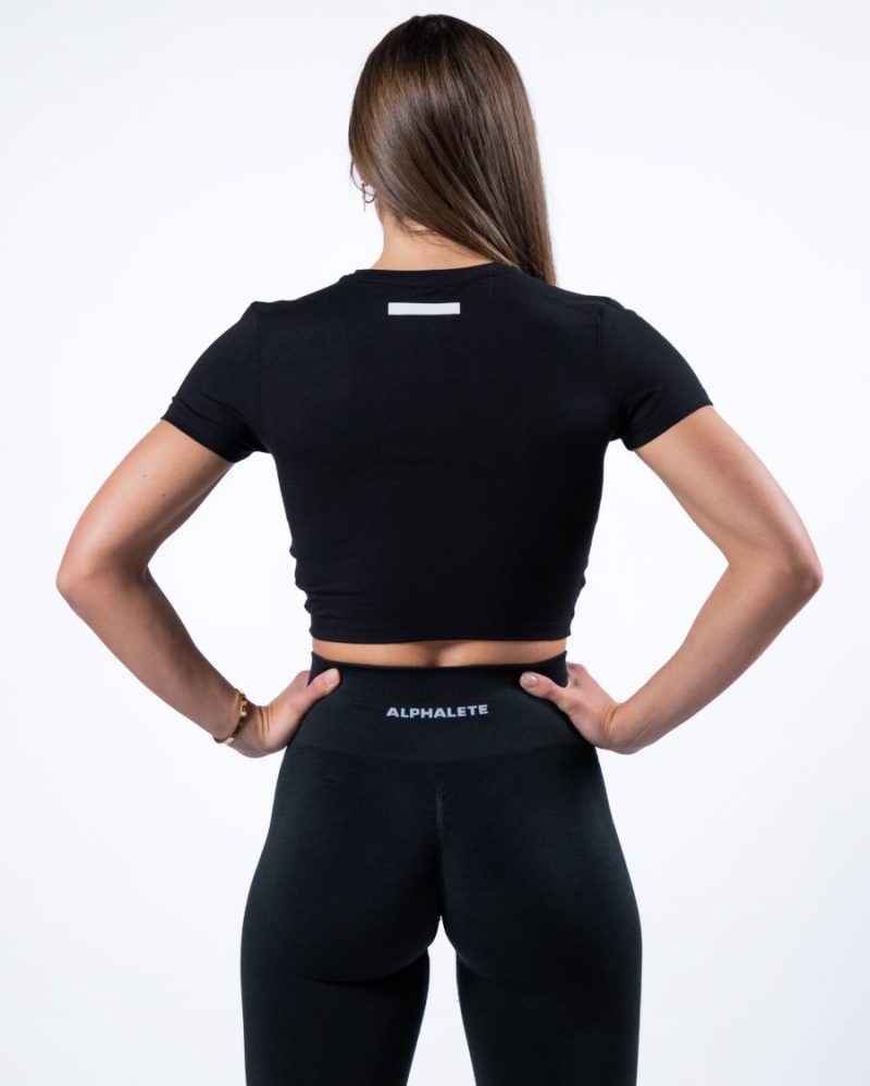 Camisas Alphalete Evo Twist Crop Mujer Negras | LCNWRT-728