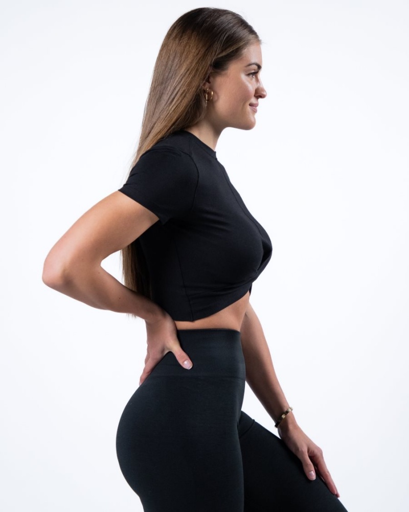 Camisas Alphalete Evo Twist Crop Mujer Negras | LCNWRT-728