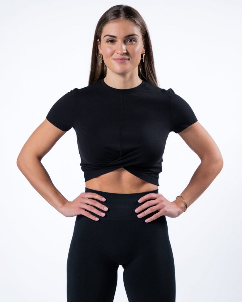 Camisas Alphalete Evo Twist Crop Mujer Negras | LCNWRT-728