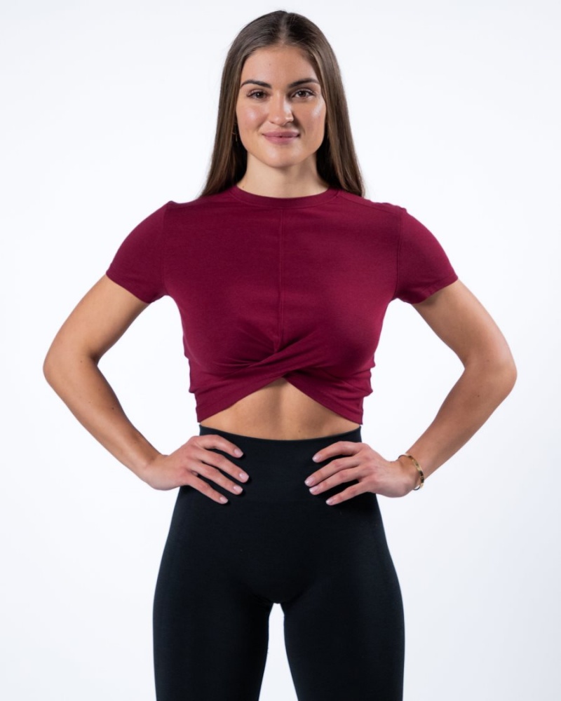 Camisas Alphalete Evo Twist Crop Mujer Rojas | TAQBVY-537