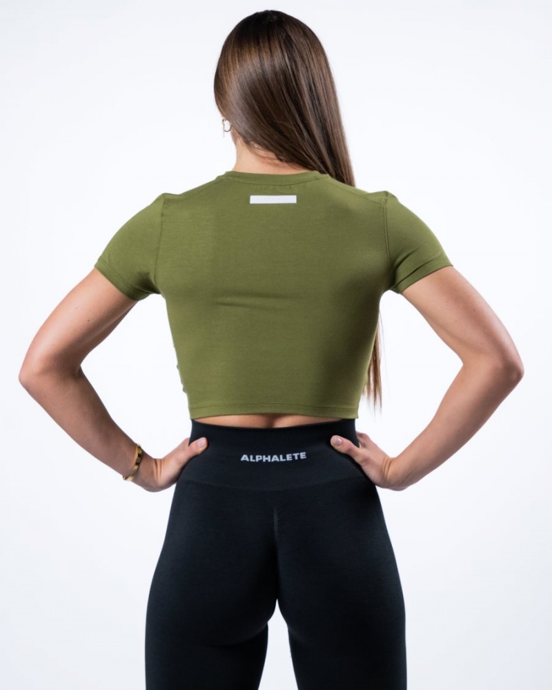 Camisas Alphalete Evo Twist Crop Mujer Verde | FJEXMG-650