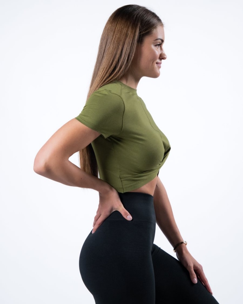 Camisas Alphalete Evo Twist Crop Mujer Verde | FJEXMG-650