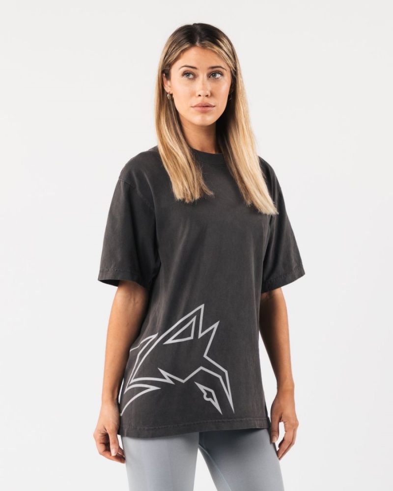 Camisas Alphalete Giant Wolf Head Tee Hombre Negras | SEXBNM-382