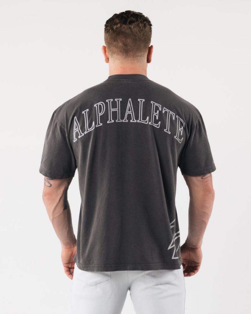 Camisas Alphalete Giant Wolf Head Tee Hombre Negras | SEXBNM-382