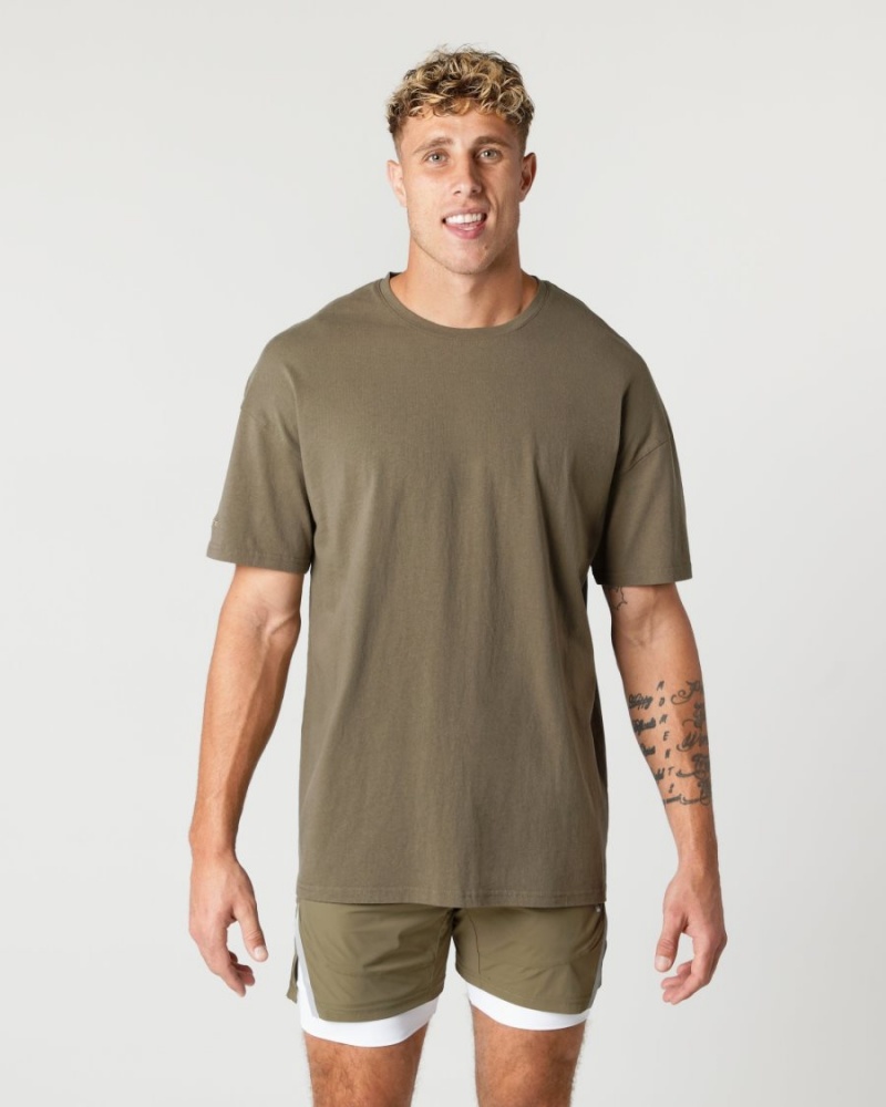 Camisas Alphalete Heavy Algodon Core Tee Hombre Oak | RZIFNP-312