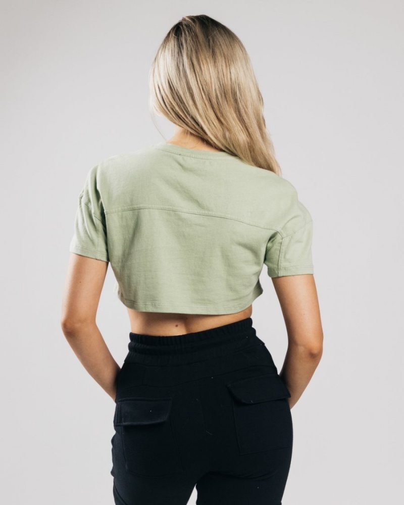 Camisas Alphalete Heavy Algodon Dropped Shoulder Crop Mujer Matcha | JKZYRI-072