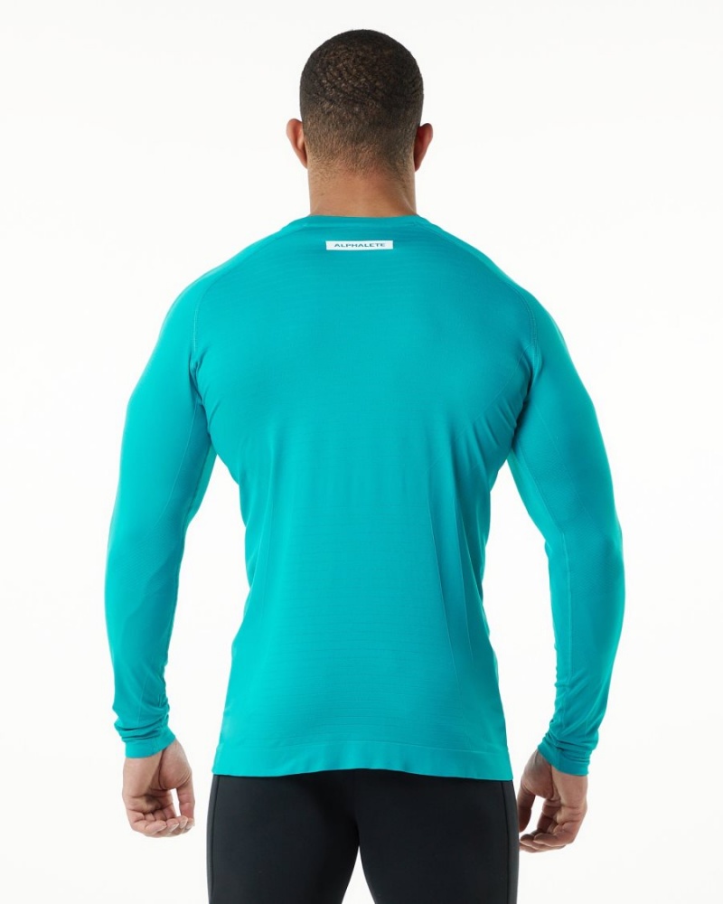 Camisas Alphalete Hero Long Sleeve Tee Hombre Ocean | LKTVWE-729