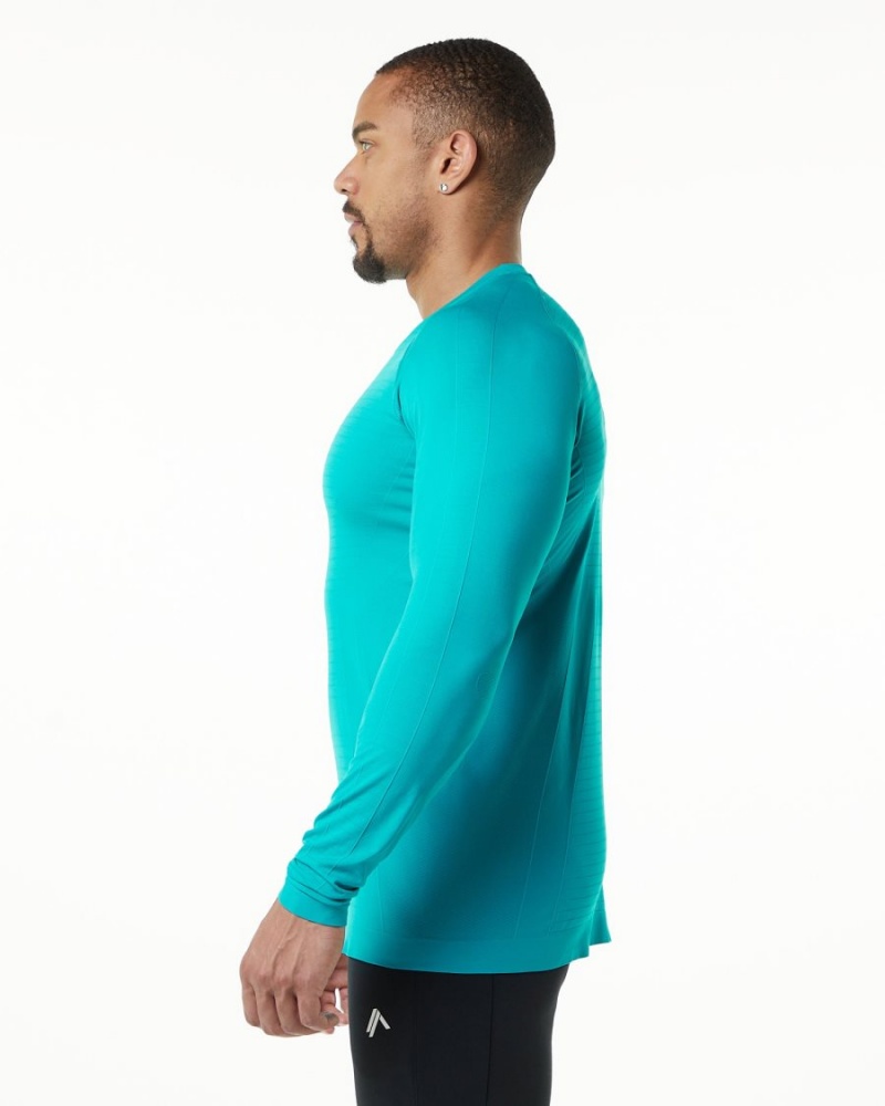 Camisas Alphalete Hero Long Sleeve Tee Hombre Ocean | LKTVWE-729