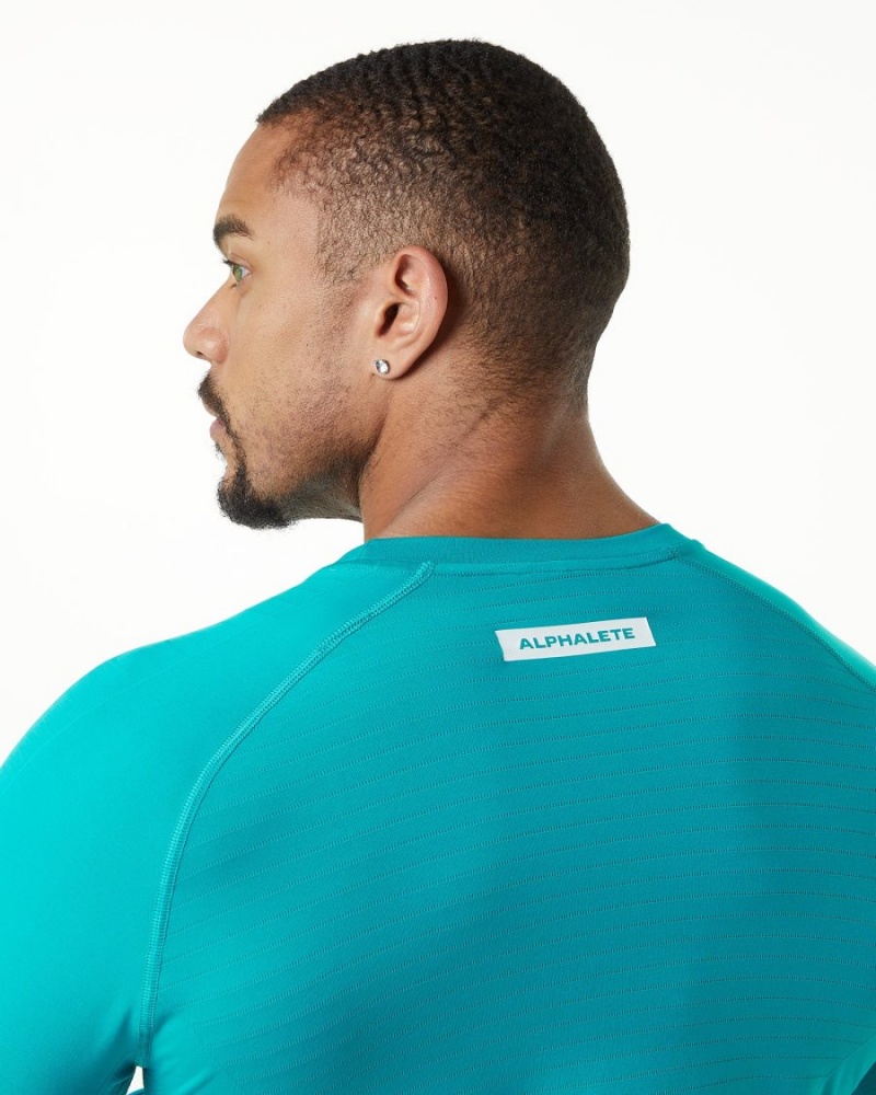 Camisas Alphalete Hero Long Sleeve Tee Hombre Ocean | LKTVWE-729