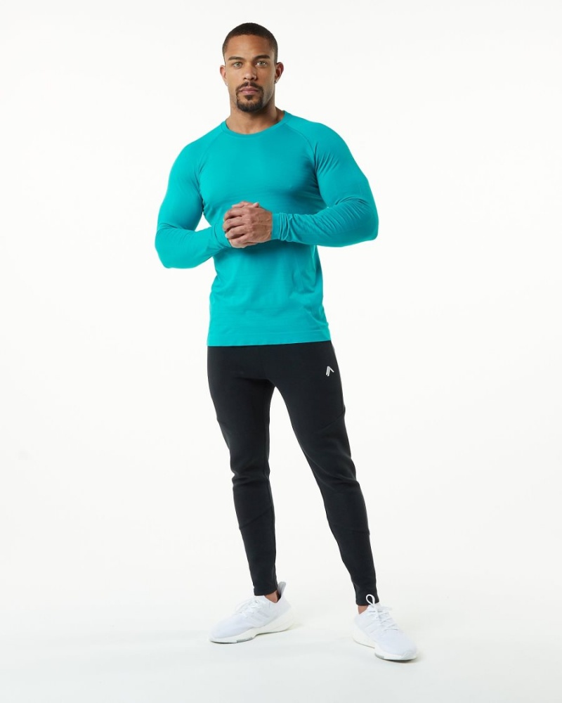 Camisas Alphalete Hero Long Sleeve Tee Hombre Ocean | LKTVWE-729