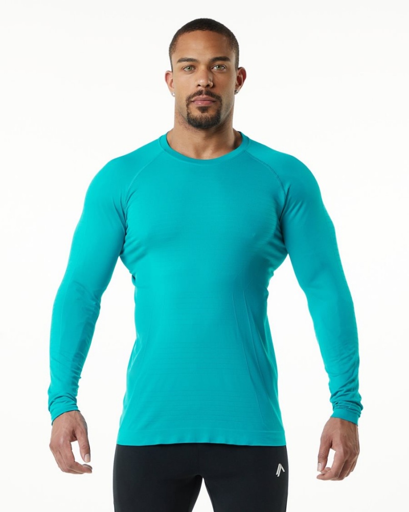 Camisas Alphalete Hero Long Sleeve Tee Hombre Ocean | LKTVWE-729