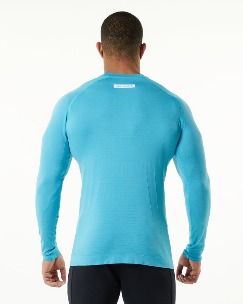 Camisas Alphalete Hero Long Sleeve Tee Hombre Faded Ocean | EVUADT-896