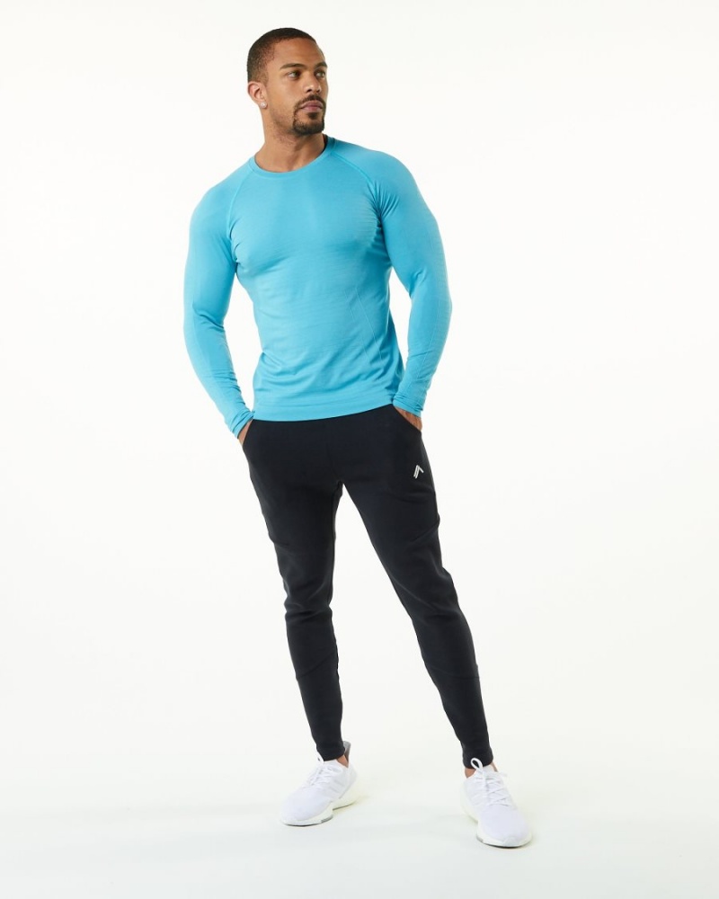 Camisas Alphalete Hero Long Sleeve Tee Hombre Faded Ocean | EVUADT-896