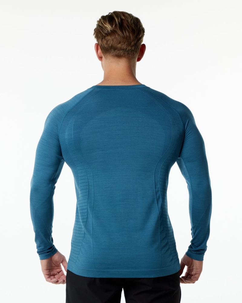 Camisas Alphalete Ozone LS Tee Hombre Azules | LWDXKQ-637