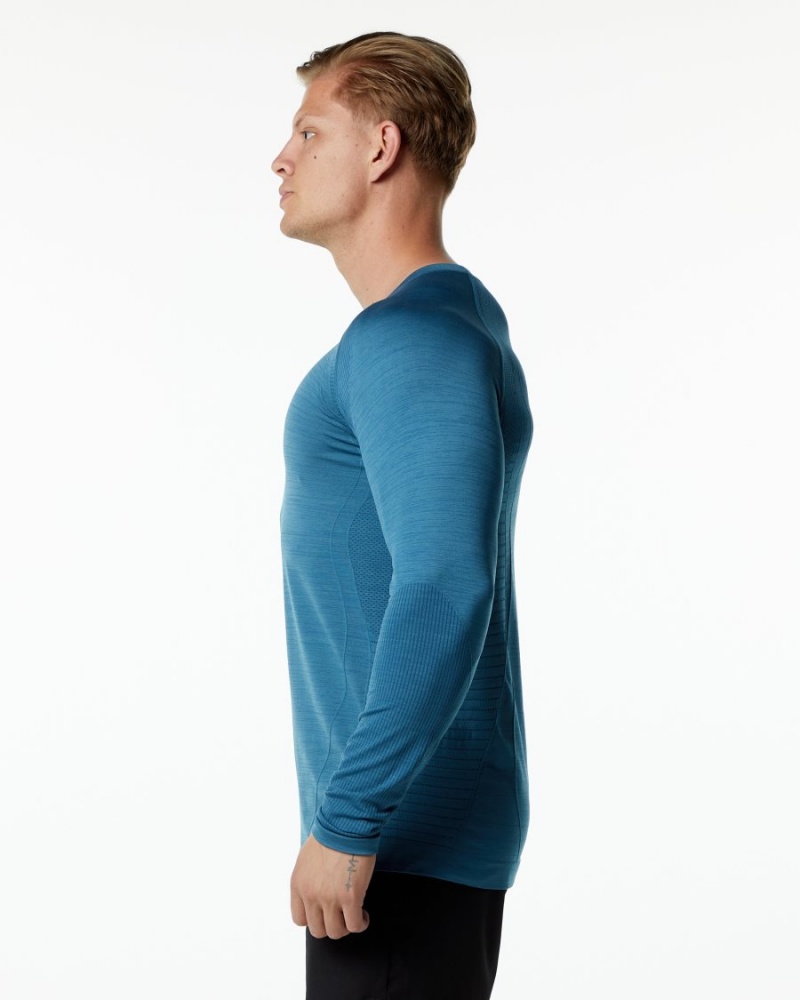 Camisas Alphalete Ozone LS Tee Hombre Azules | LWDXKQ-637