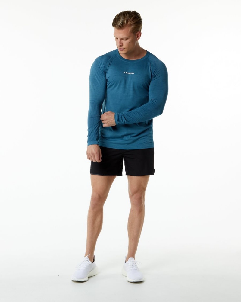 Camisas Alphalete Ozone LS Tee Hombre Azules | LWDXKQ-637