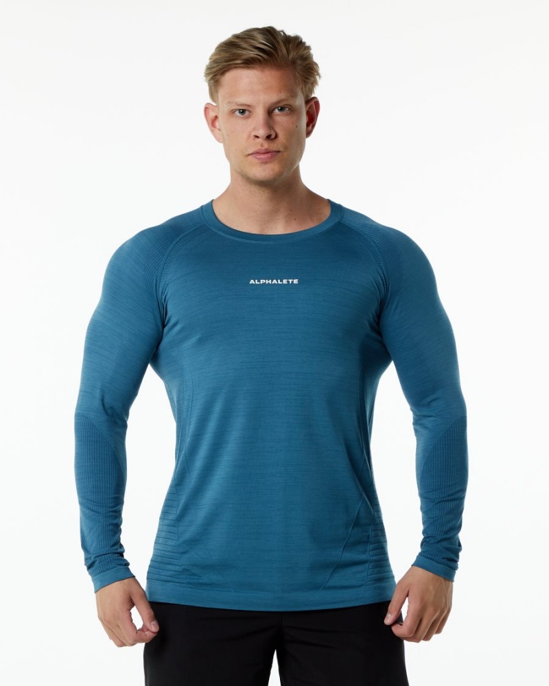 Camisas Alphalete Ozone LS Tee Hombre Azules | LWDXKQ-637