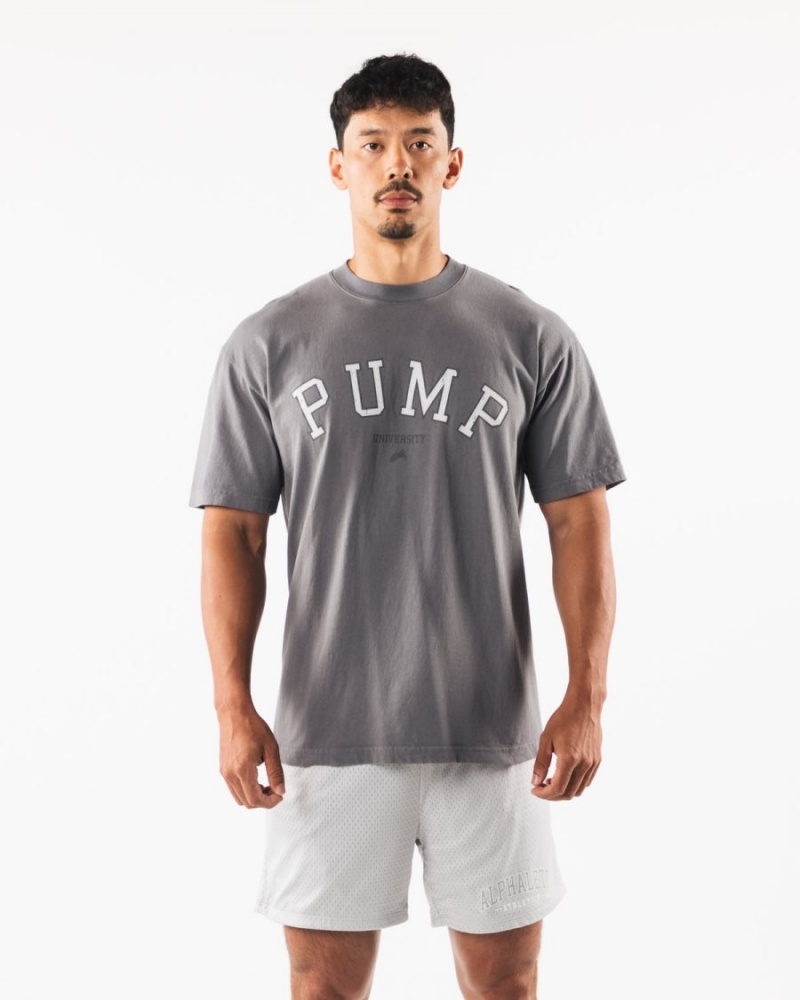 Camisas Alphalete Pump University Tee Hombre Charcoal | HQXFJI-739