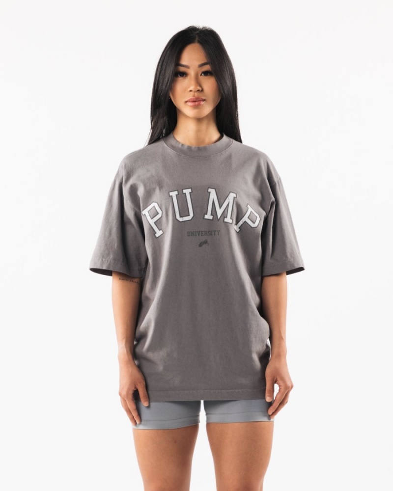 Camisas Alphalete Pump University Tee Hombre Charcoal | HQXFJI-739