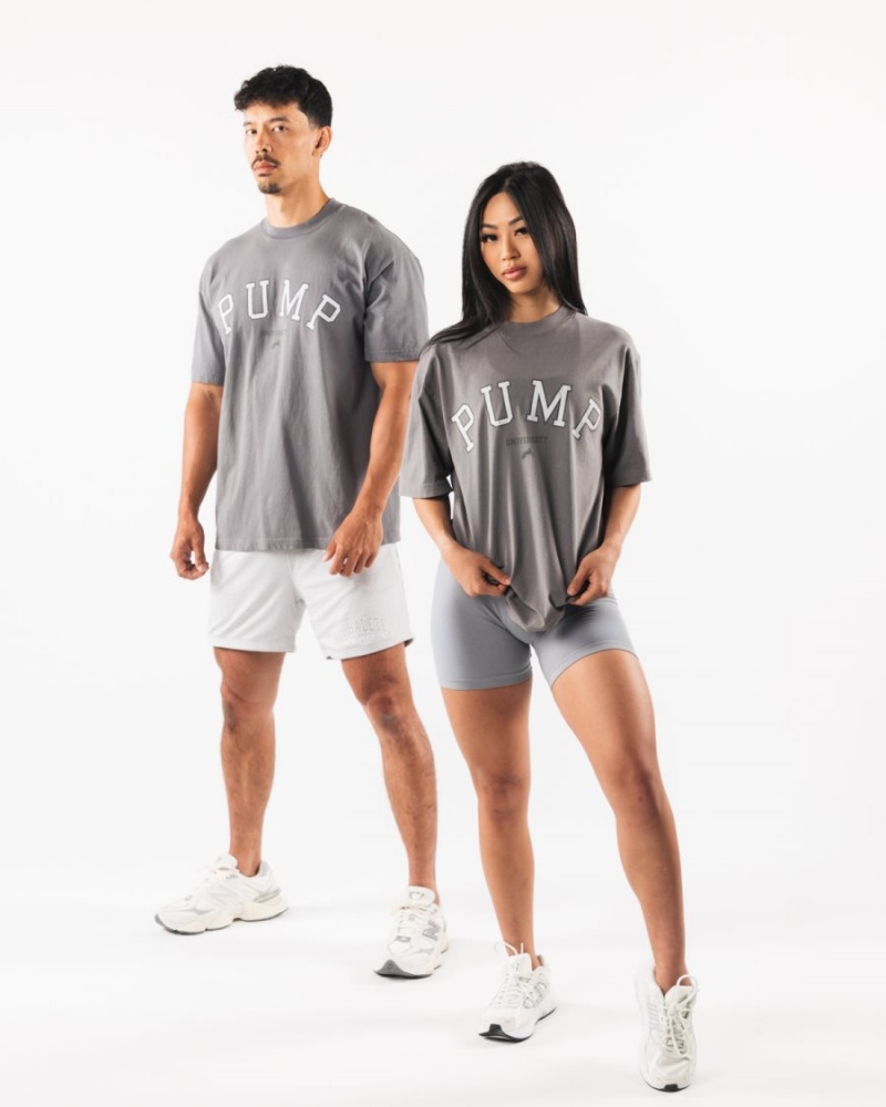 Camisas Alphalete Pump University Tee Hombre Charcoal | HQXFJI-739