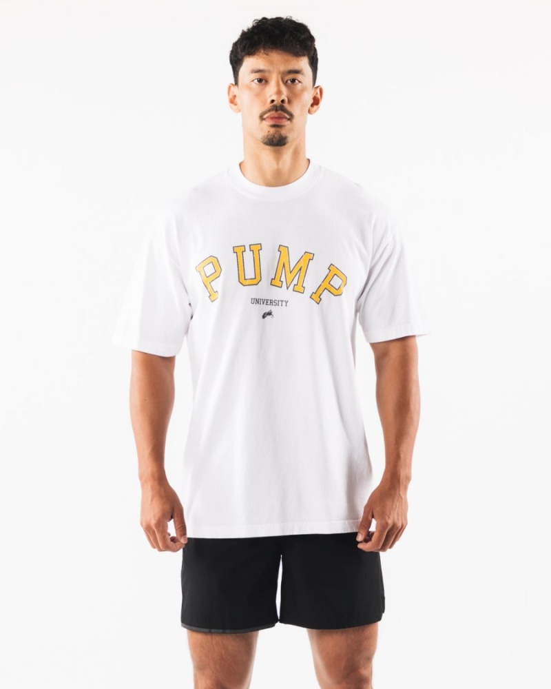 Camisas Alphalete Pump University Tee Hombre Blancas | ENMDAQ-902