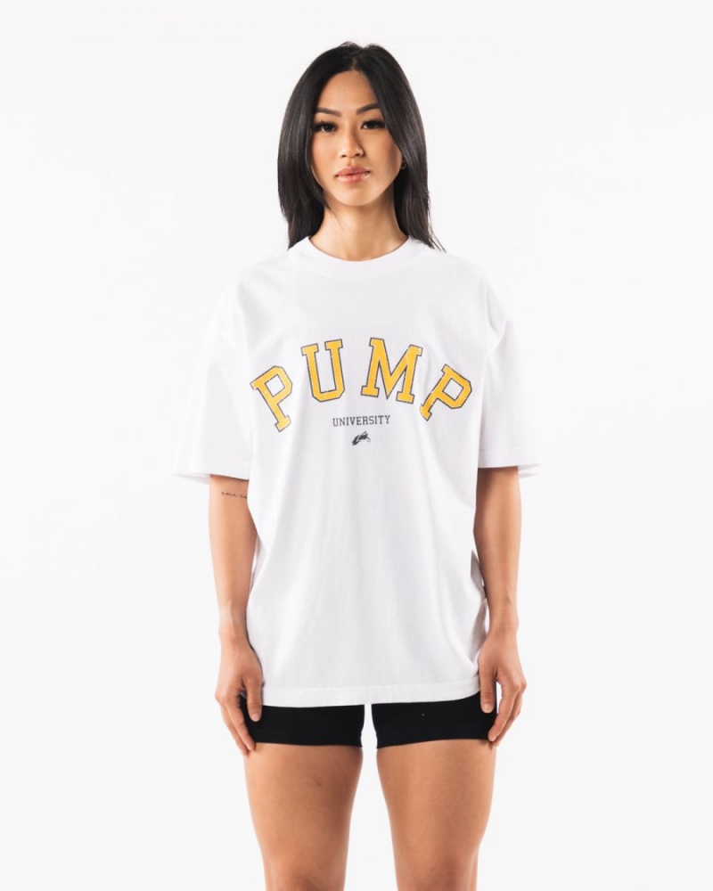 Camisas Alphalete Pump University Tee Hombre Blancas | ENMDAQ-902