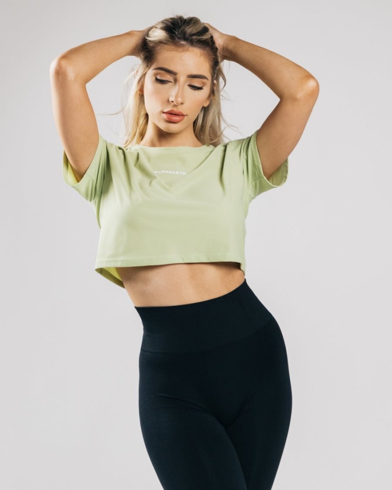 Camisas Alphalete Signature Mesh Crop Mujer Verde Claro | TRKXSB-530